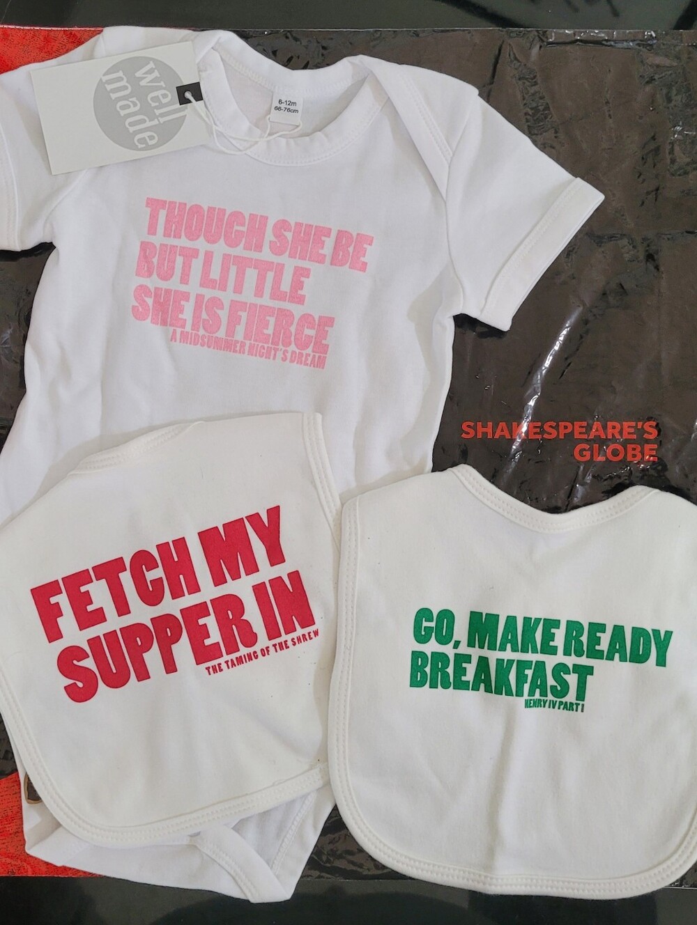 NWT | Babybugz Shakespeare Quotes Onesie Bodysuit & Bibs Set 6-12M